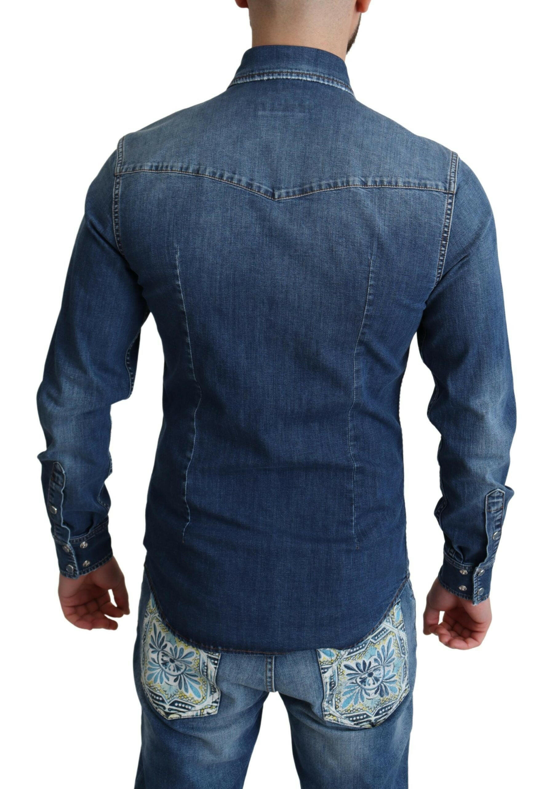 Dolce & Gabbana Blue Cotton Stretch Long Sleeves Denim Shirt