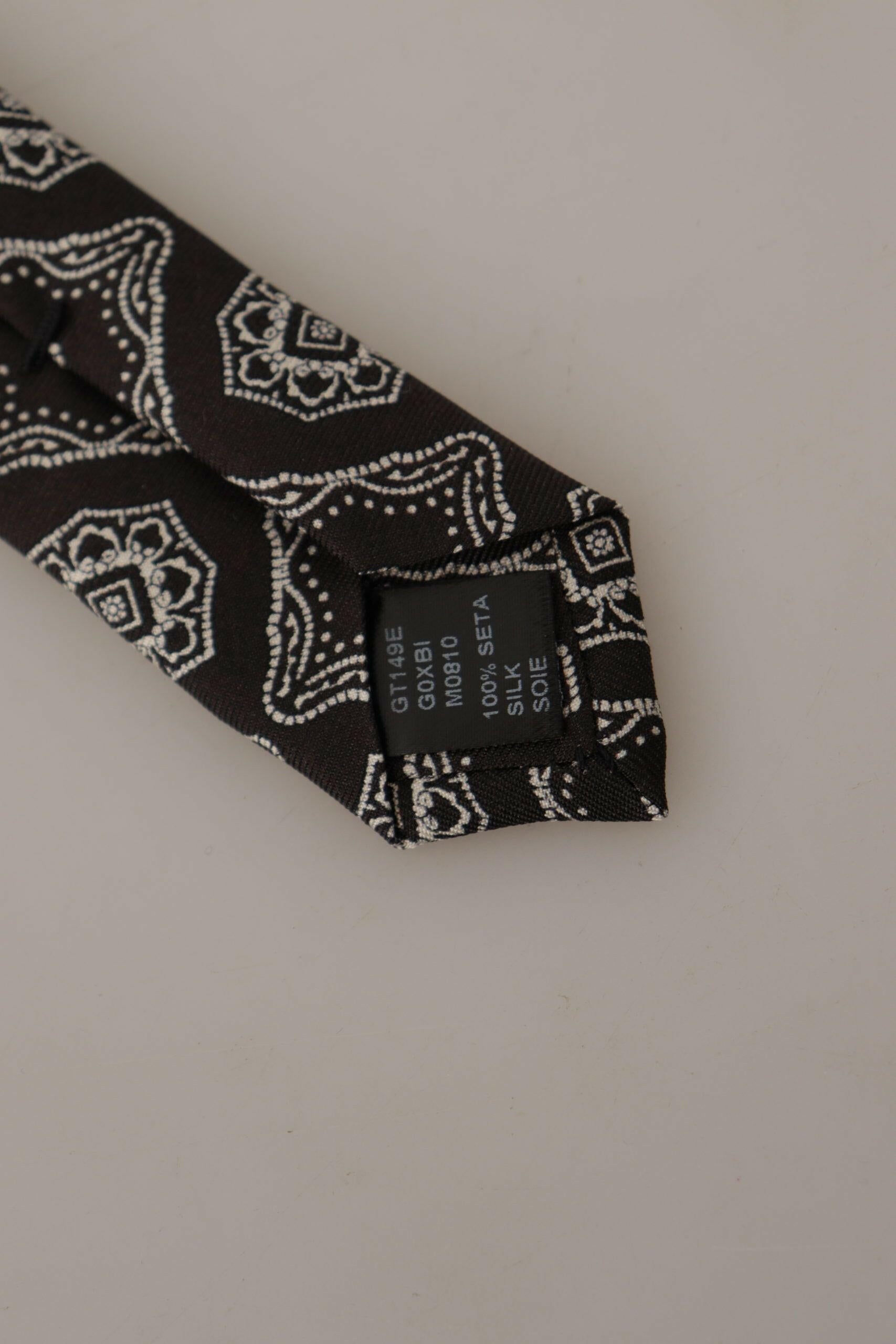 Dolce & Gabbana Black White Square Geometric Print Adjustable Accessory Tie - GENUINE AUTHENTIC BRAND LLC  