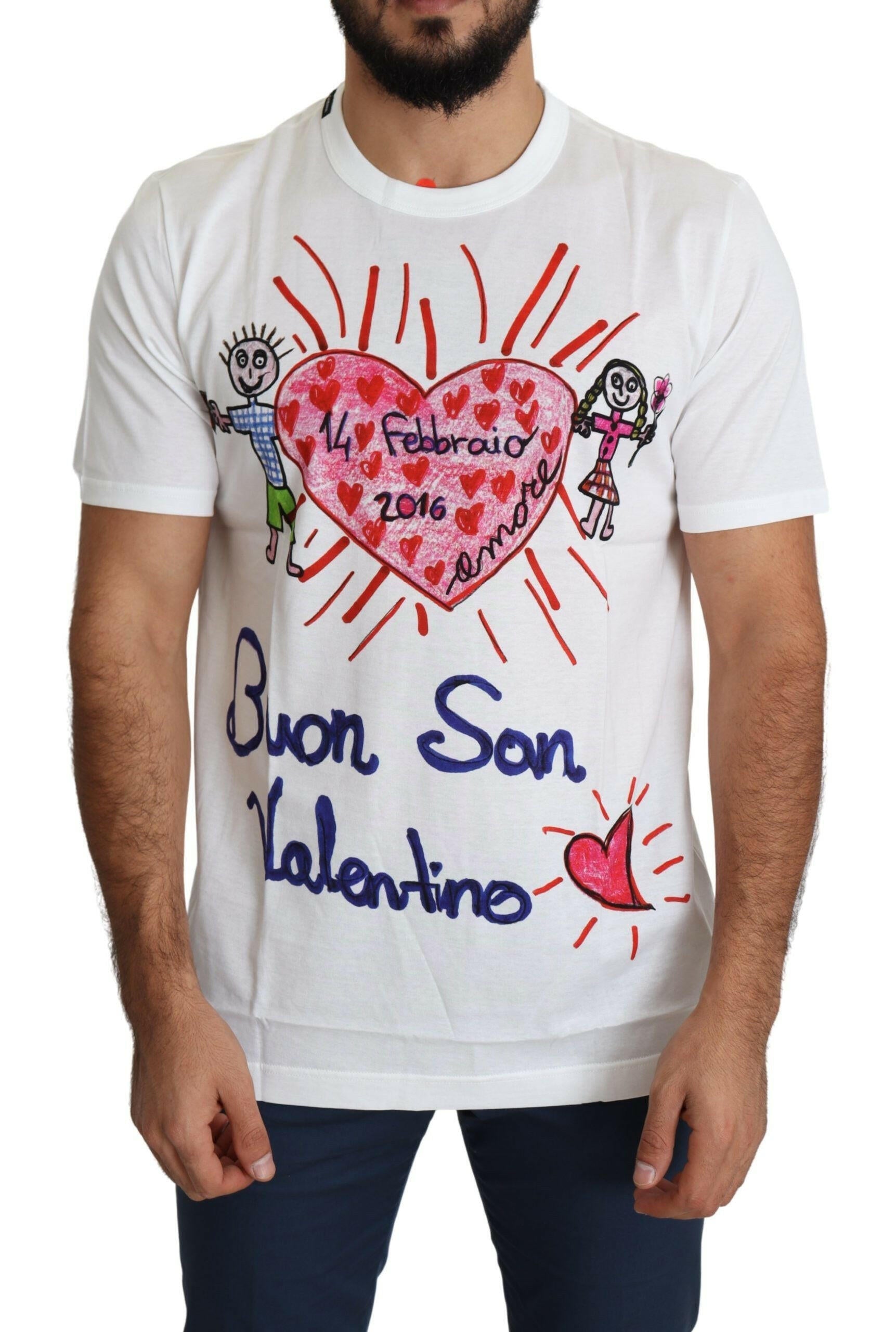 Dolce & Gabbana White Saint Valentine Hearts Print Men  T-shirt - GENUINE AUTHENTIC BRAND LLC  