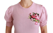 Dolce & Gabbana Pink Floral Embroidered Blouse Wool Top - GENUINE AUTHENTIC BRAND LLC  