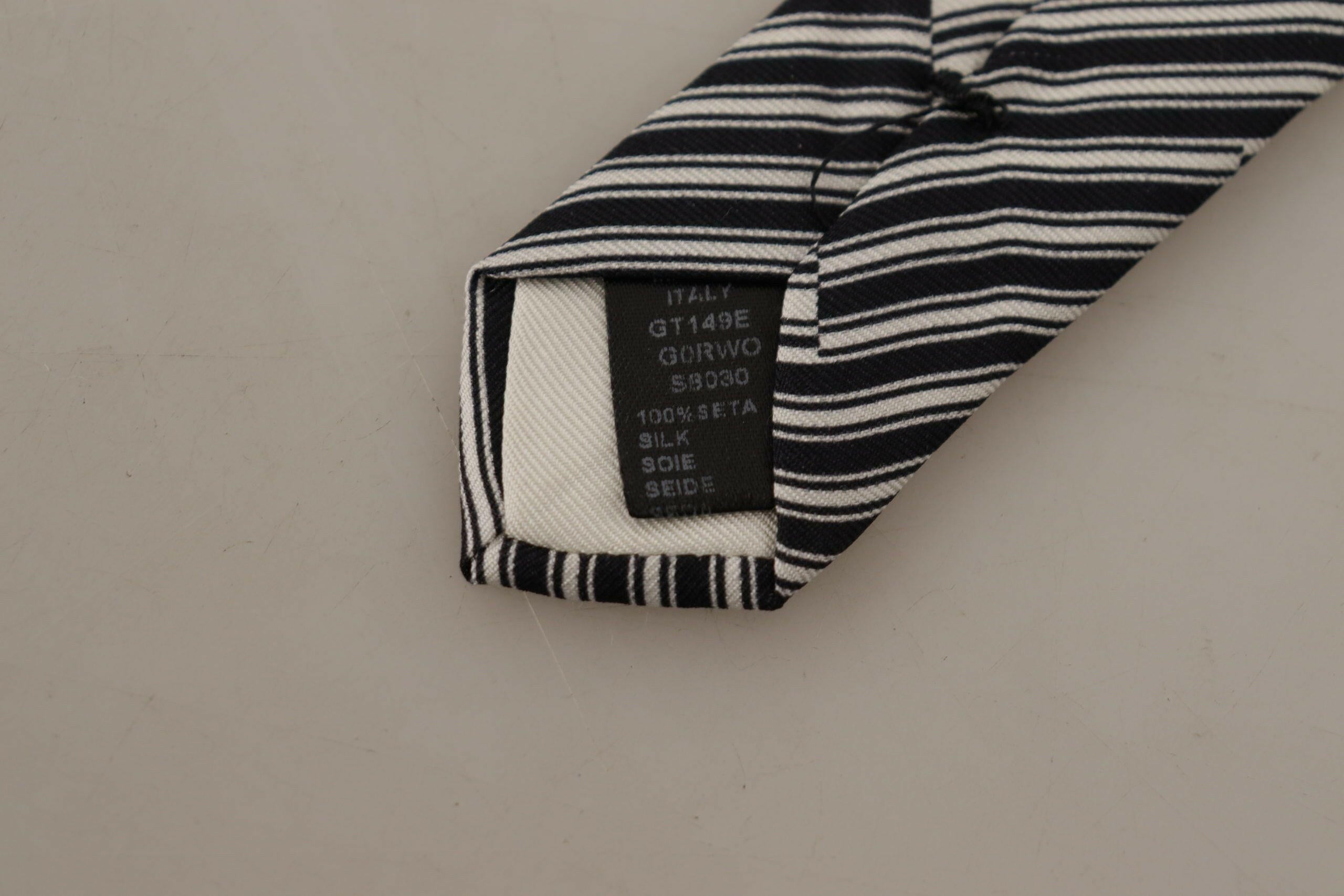 Dolce & Gabbana Black White Lining Print 100% Silk Adjustable Accessory Tie - GENUINE AUTHENTIC BRAND LLC  