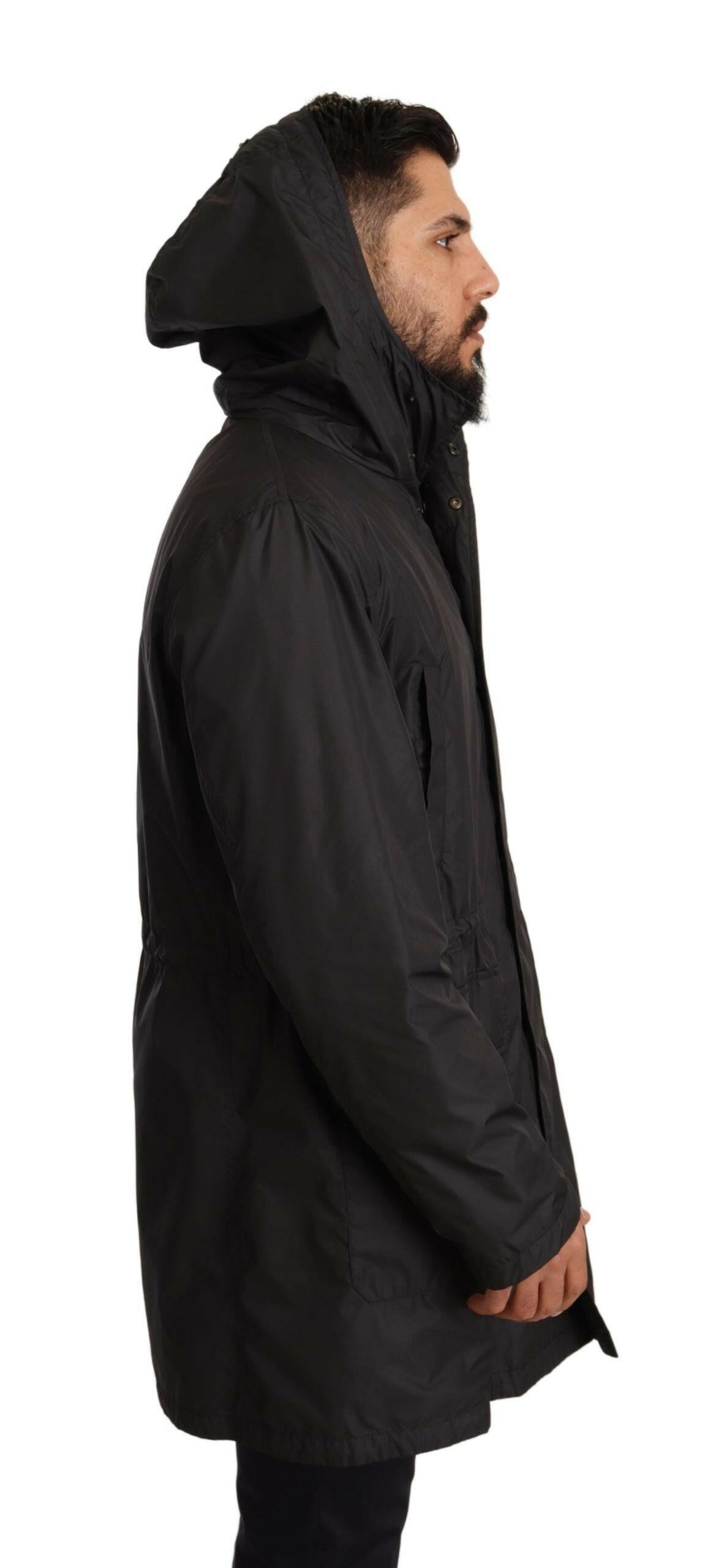 Dolce & Gabbana Black Hooded Mens Trench Coat Jacket - GENUINE AUTHENTIC BRAND LLC  