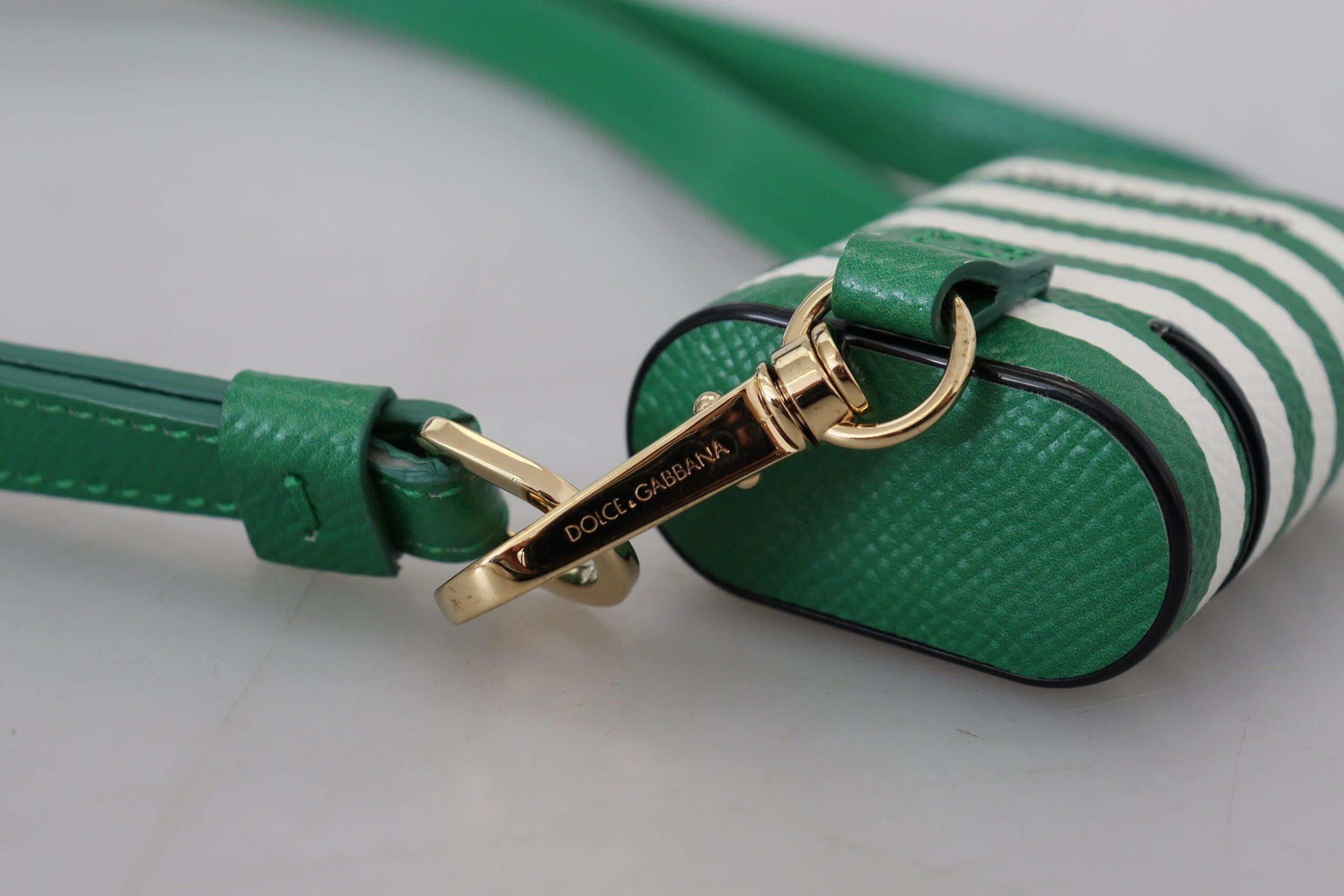 Dolce & Gabbana Green Leather Strap Gold Metal Logo Airpods Case - GENUINE AUTHENTIC BRAND LLC  