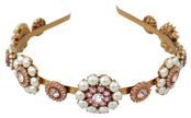 Dolce & Gabbana Gold Tiara Crystal Floral Pearl Headband Logo Diadem - GENUINE AUTHENTIC BRAND LLC  