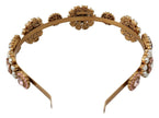 Dolce & Gabbana Gold Tiara Crystal Floral Pearl Headband Logo Diadem - GENUINE AUTHENTIC BRAND LLC  