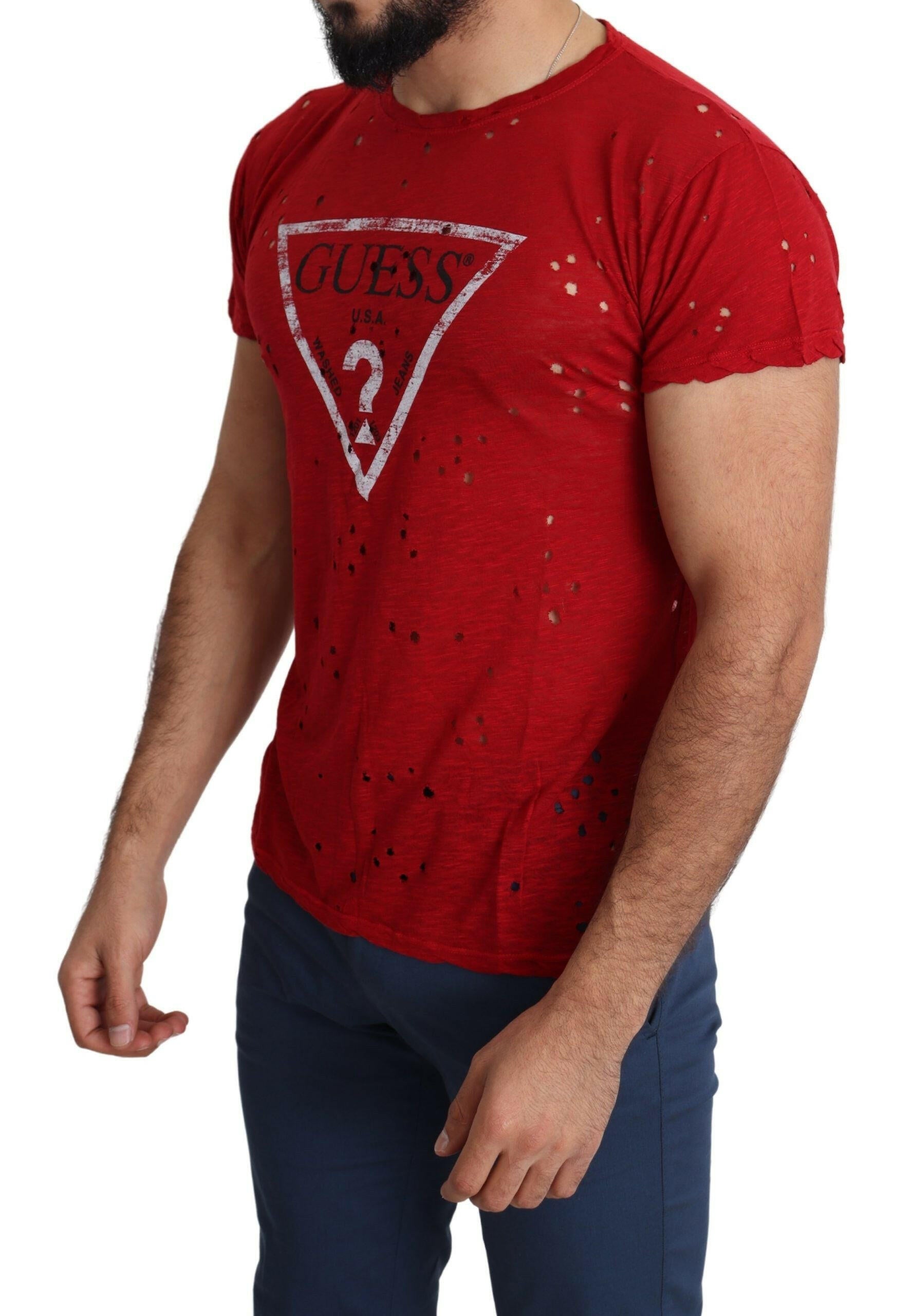 Guess Radiant Red Cotton Stretch T-Shirt.