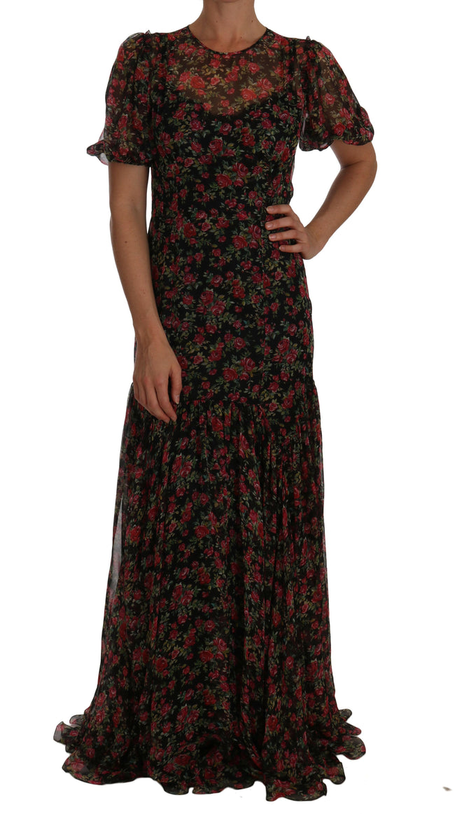 Dolce & Gabbana Black Floral Roses A-Line Shift Gown - GENUINE AUTHENTIC BRAND LLC  