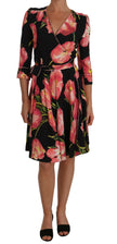 Dolce & Gabbana Black Pink Tulip Print Stretch Shift Dress - GENUINE AUTHENTIC BRAND LLC  