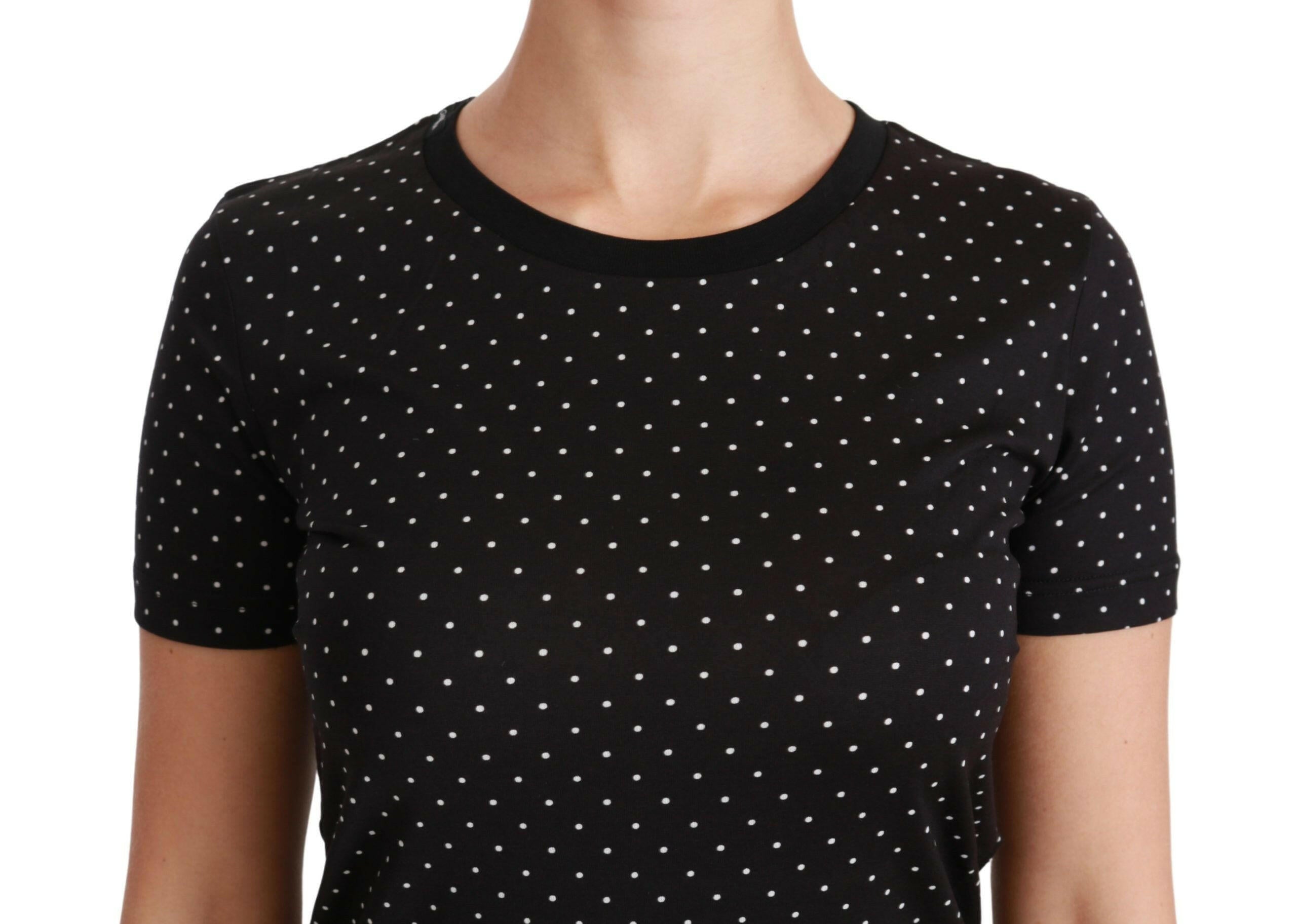 Dolce & Gabbana Black Dotted Crewneck Cotton Top T-shirt - GENUINE AUTHENTIC BRAND LLC  