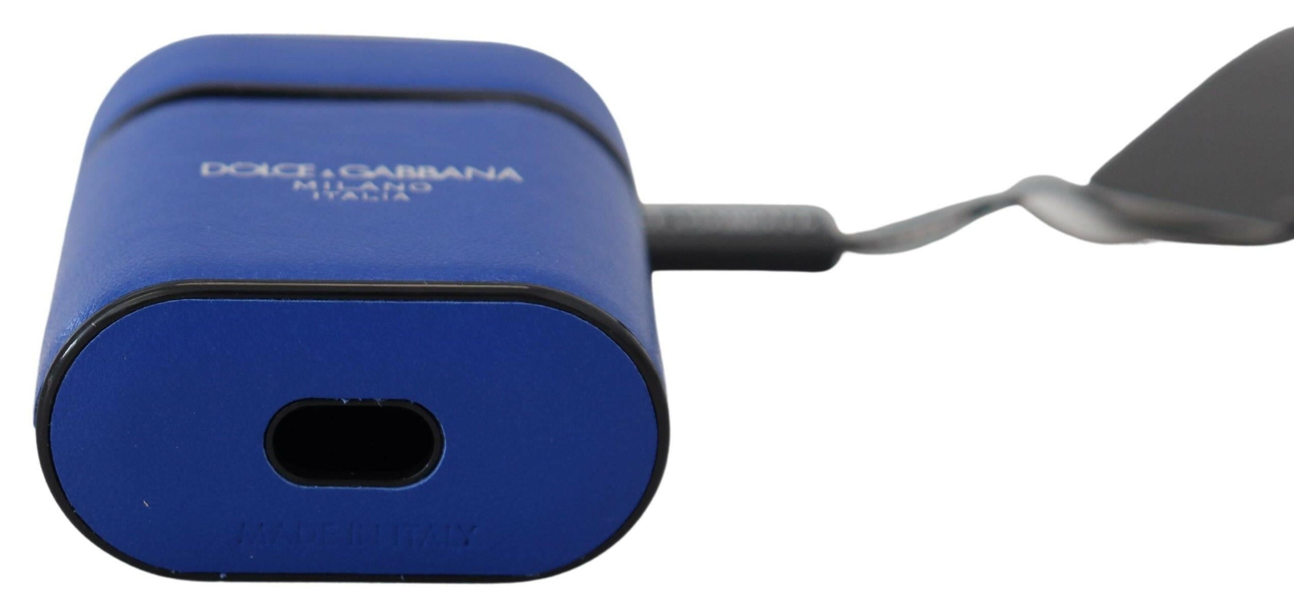 Dolce & Gabbana Blue Leather Silver Metal Logo Airpods Case - GENUINE AUTHENTIC BRAND LLC  