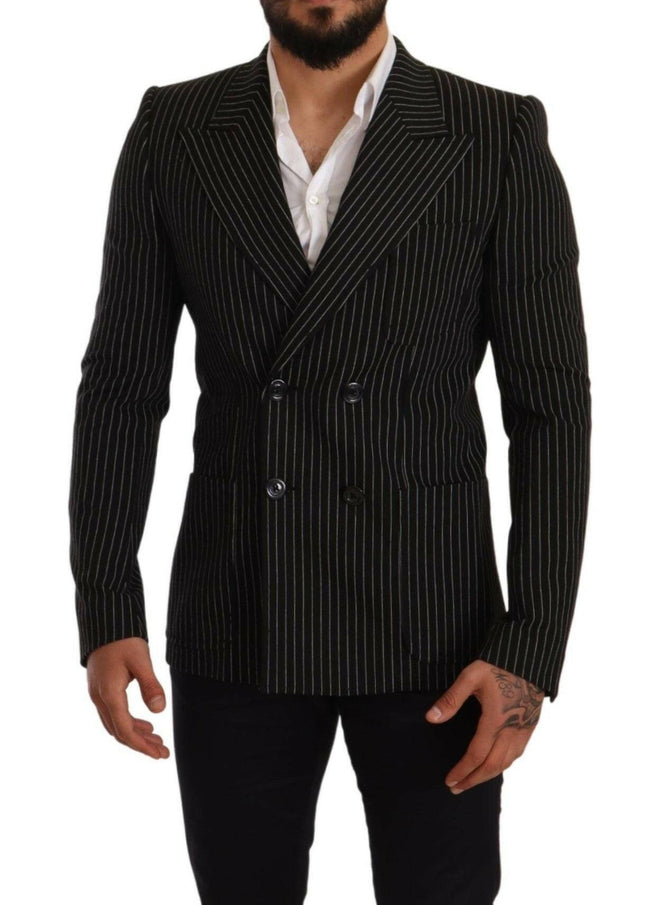 Dolce & Gabbana Black White Striped Slim Fit Coat Blazer - GENUINE AUTHENTIC BRAND LLC  