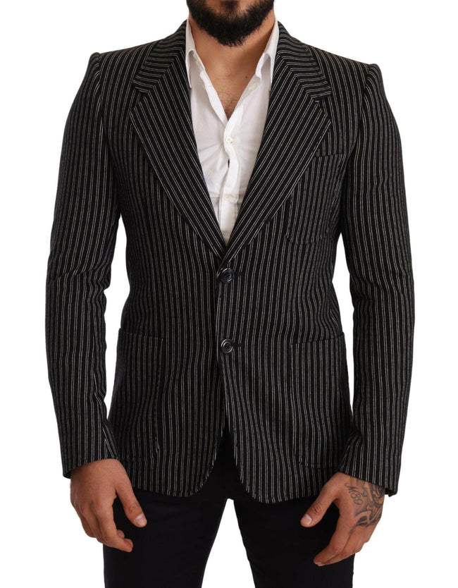 Dolce & Gabbana Black Striped Slim Fit Wool Coat Blazer - GENUINE AUTHENTIC BRAND LLC  