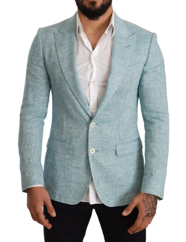 Dolce & Gabbana Blue Slim Fit Linen Coat TAORMINA Blazer - GENUINE AUTHENTIC BRAND LLC  