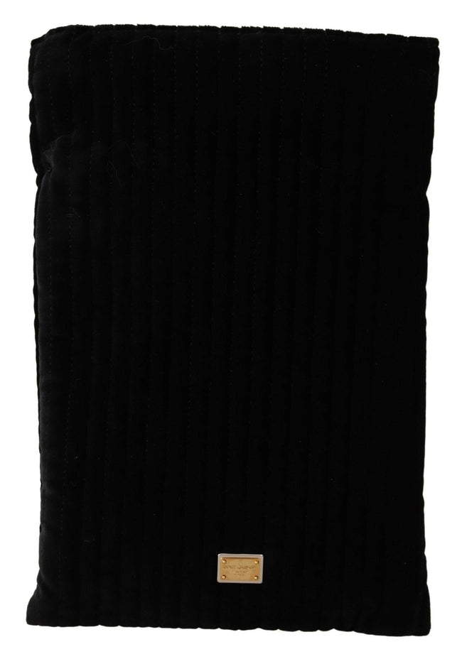 Dolce & Gabbana Black Velvet Quilt Drawstring Logo Plaque Pouch Bag - GENUINE AUTHENTIC BRAND LLC  