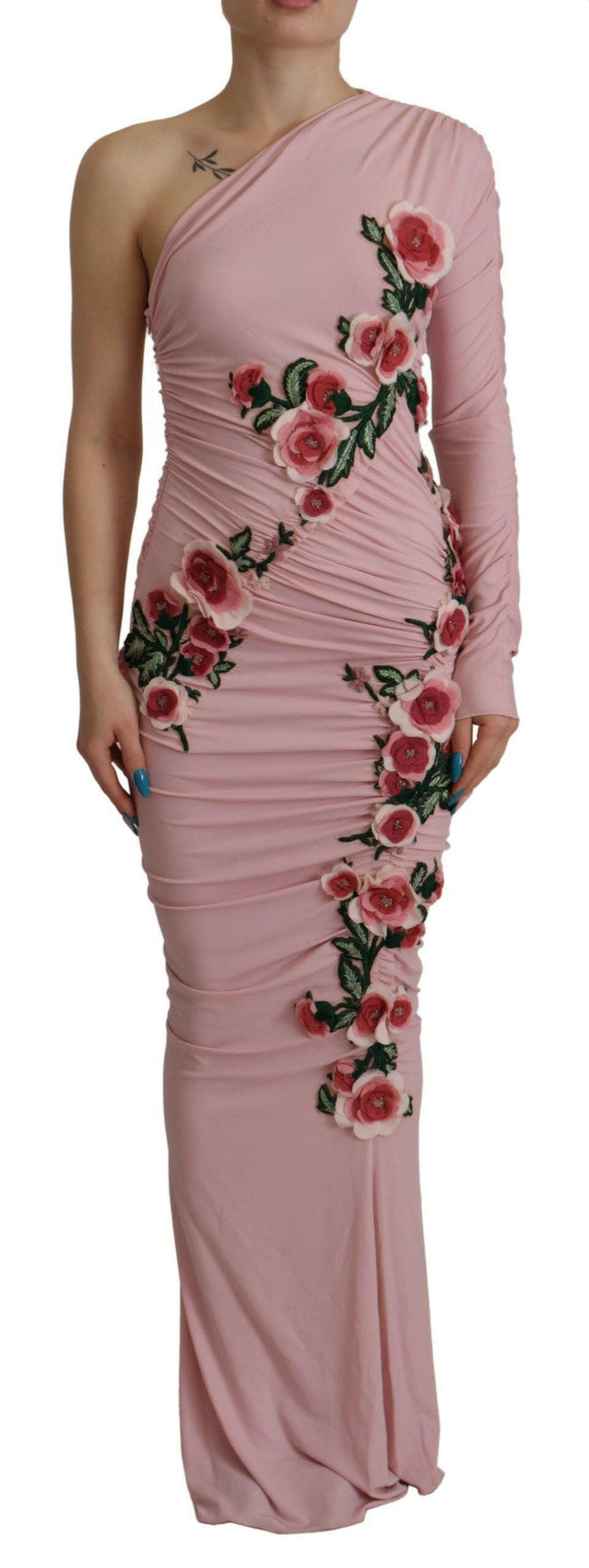 Dolce & Gabbana Pink Flower Embellished One Shoulder Dress - GENUINE AUTHENTIC BRAND LLC  