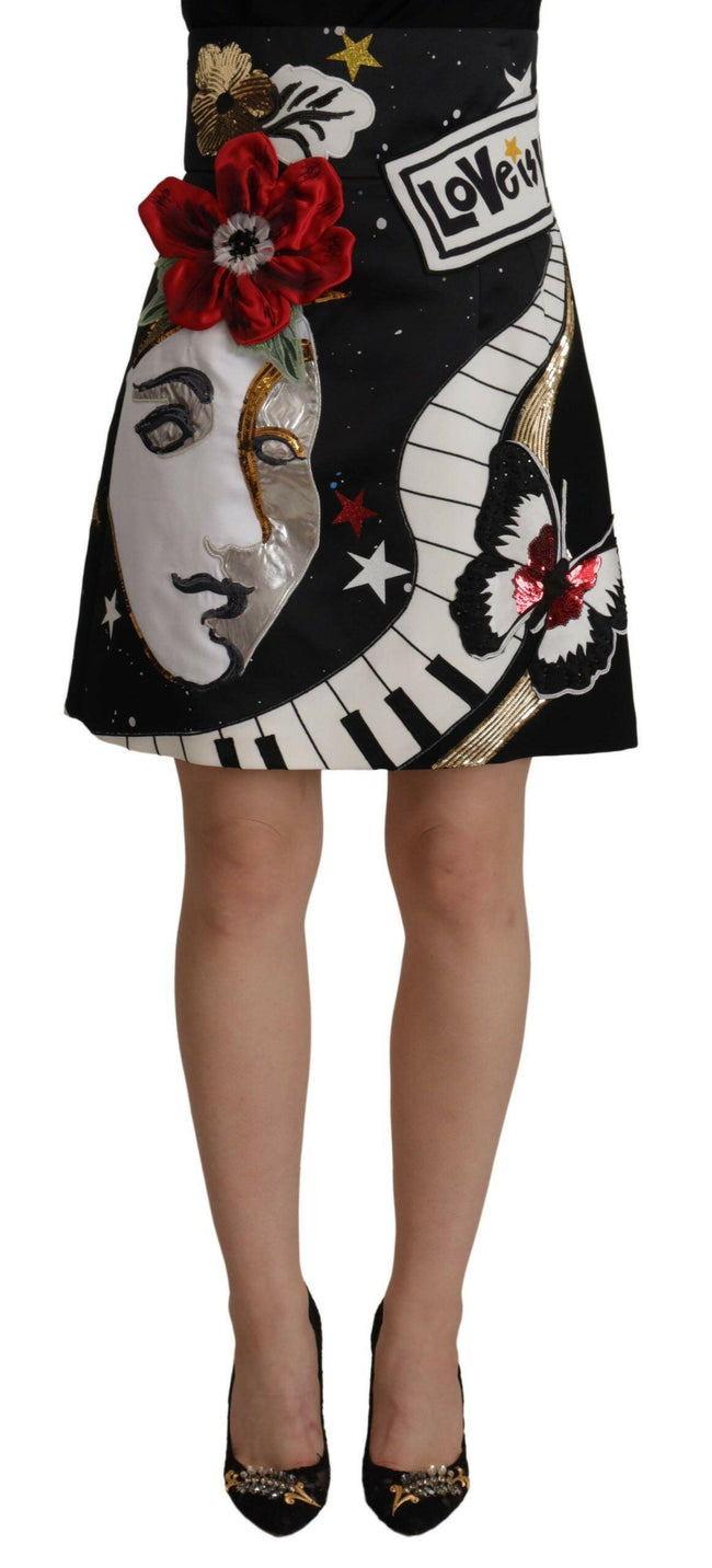 Dolce & Gabbana Black Love Clock Sequined Piano Skirt - GENUINE AUTHENTIC BRAND LLC  