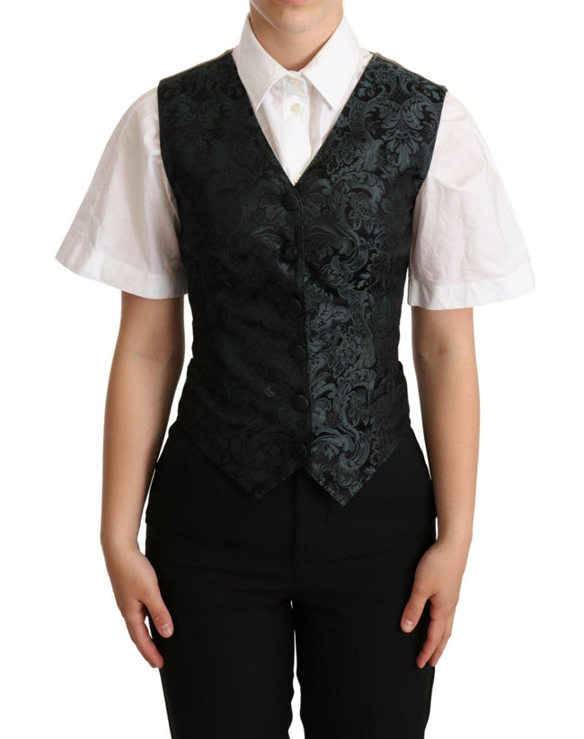 Dolce & Gabbana Black Jacquard Floral Waistcoat Vest Green - GENUINE AUTHENTIC BRAND LLC  