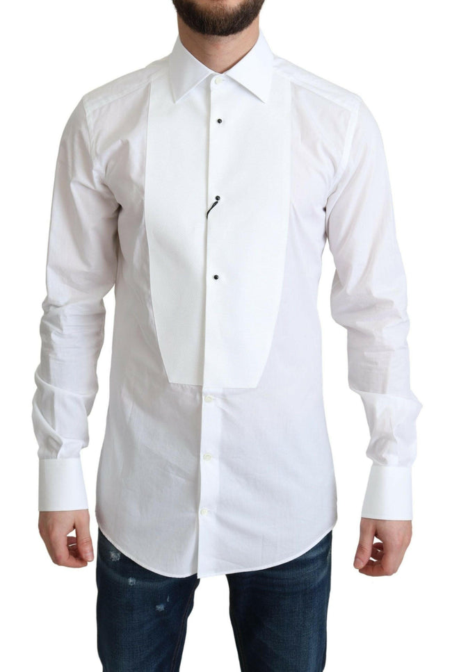 Dolce & Gabbana White Bib Cotton Poplin Men Formal Shirt - GENUINE AUTHENTIC BRAND LLC  