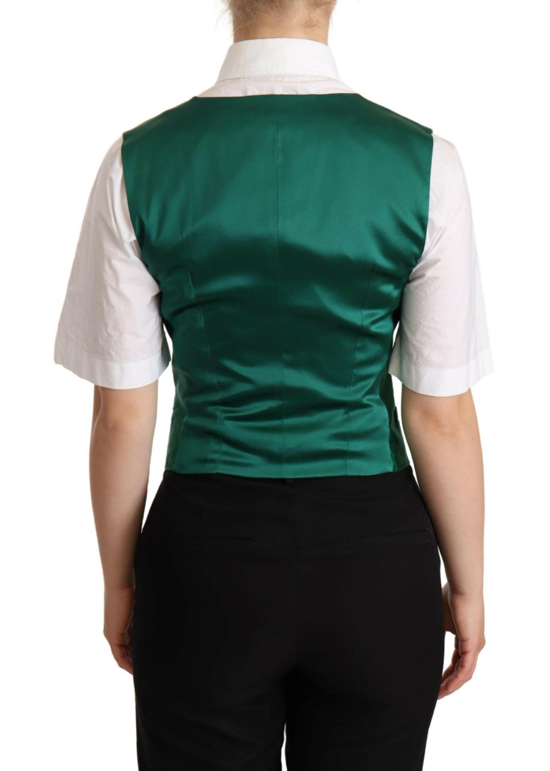 Dolce & Gabbana Green Silk Satin Sleeveless Waistcoat Vest - GENUINE AUTHENTIC BRAND LLC  
