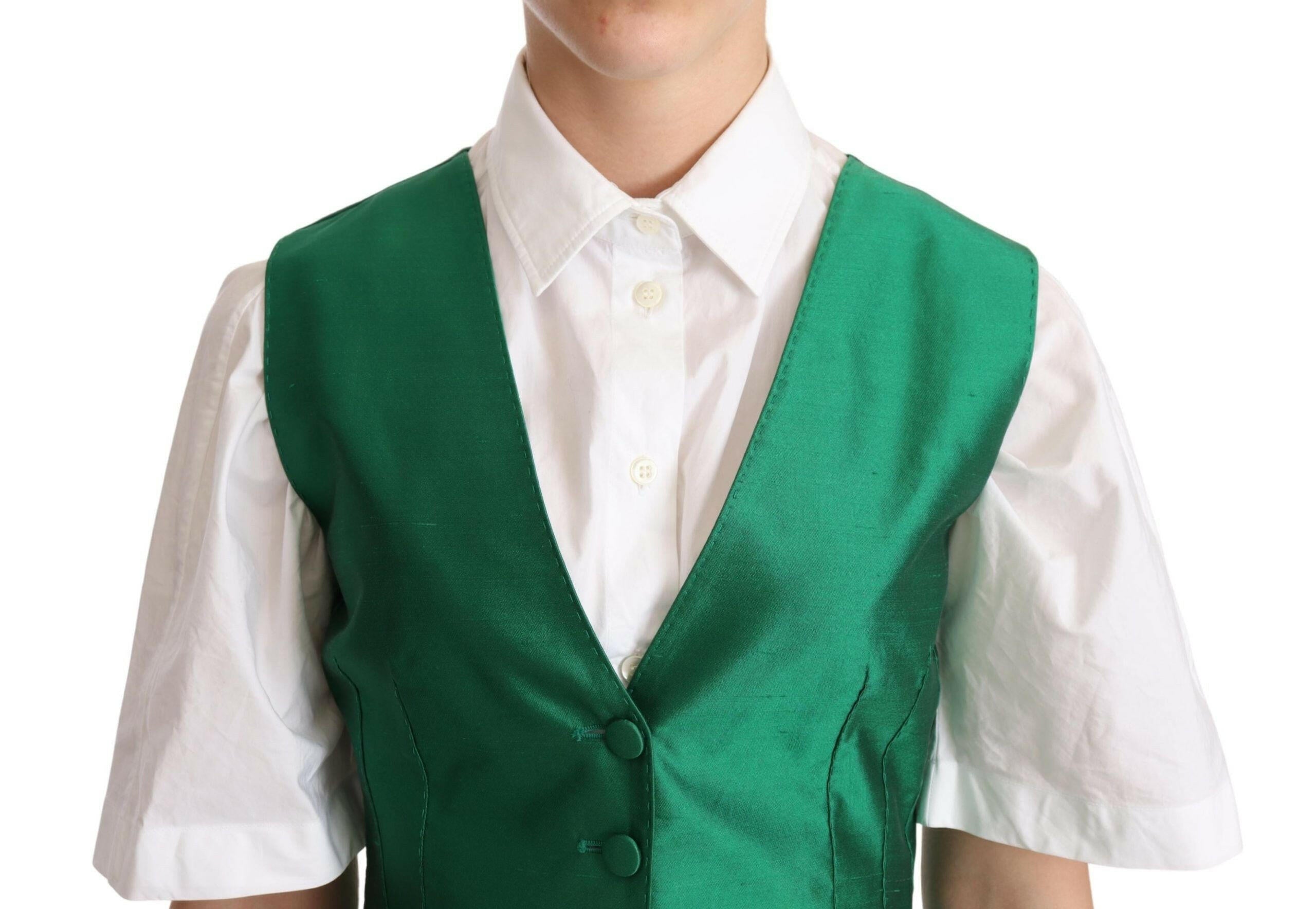 Dolce & Gabbana Green Silk Satin Sleeveless Waistcoat Vest - GENUINE AUTHENTIC BRAND LLC  
