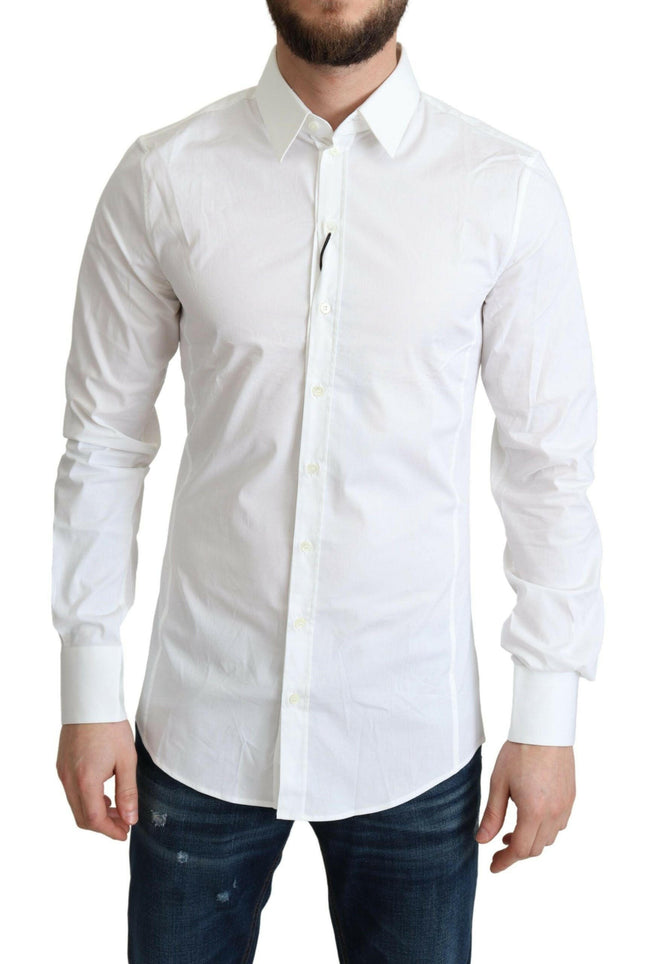 Dolce & Gabbana White Cotton Stretch Men Formal SICILIA Shirt - GENUINE AUTHENTIC BRAND LLC  