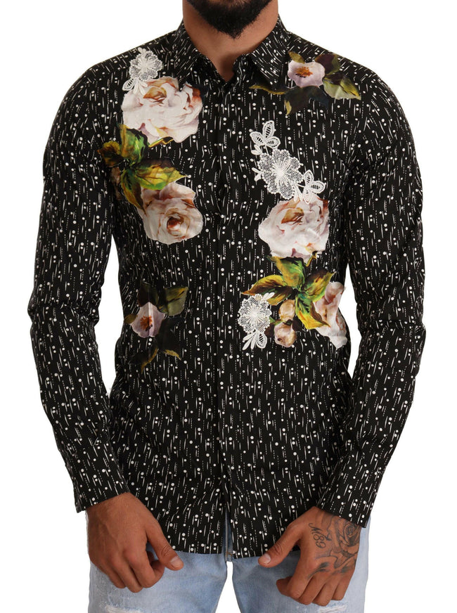 Dolce & Gabbana Black Floral Brocade Cotton Shirt - GENUINE AUTHENTIC BRAND LLC  
