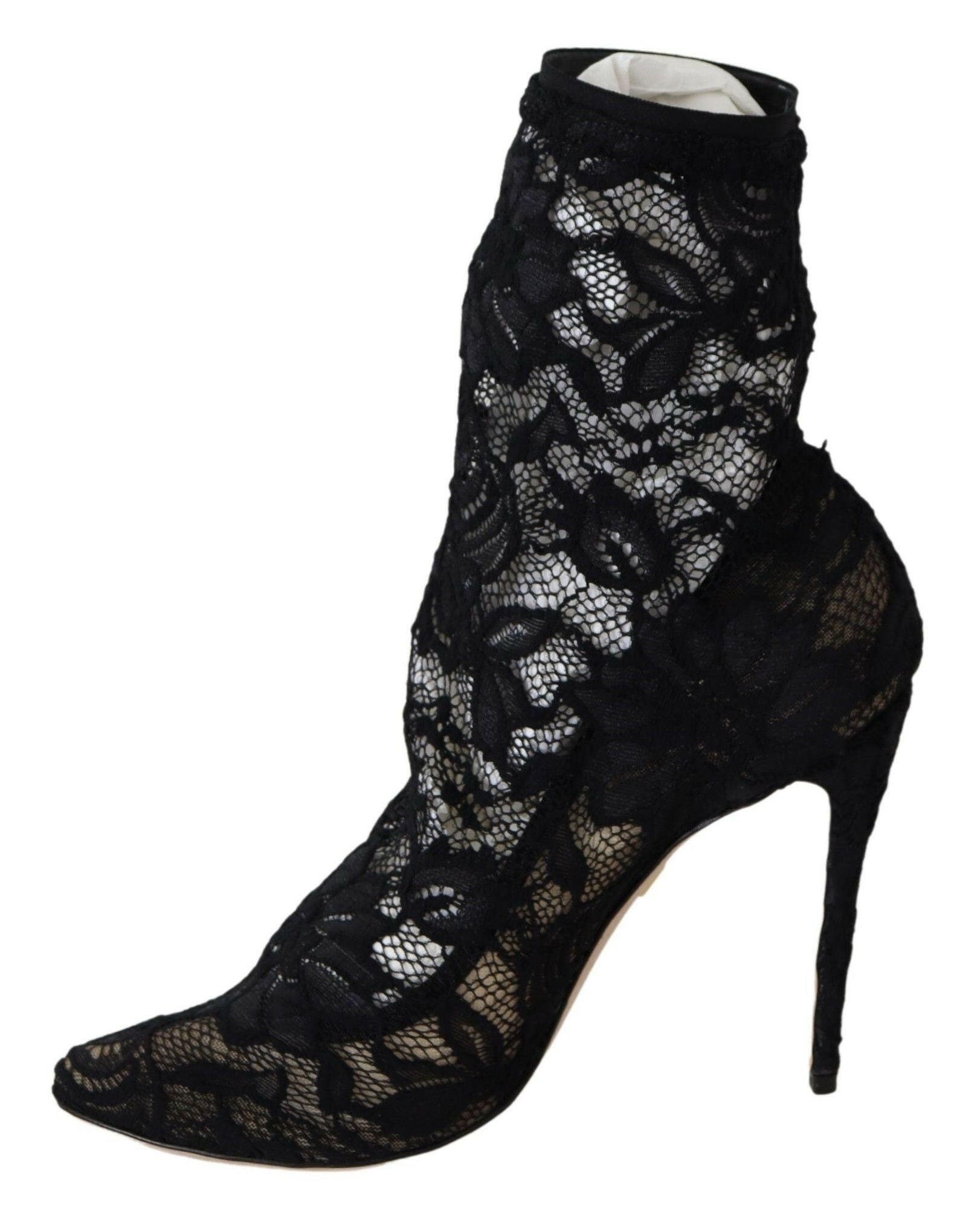 Dolce & Gabbana Black Lace Taormina High Heel Boots Shoes - GENUINE AUTHENTIC BRAND LLC  
