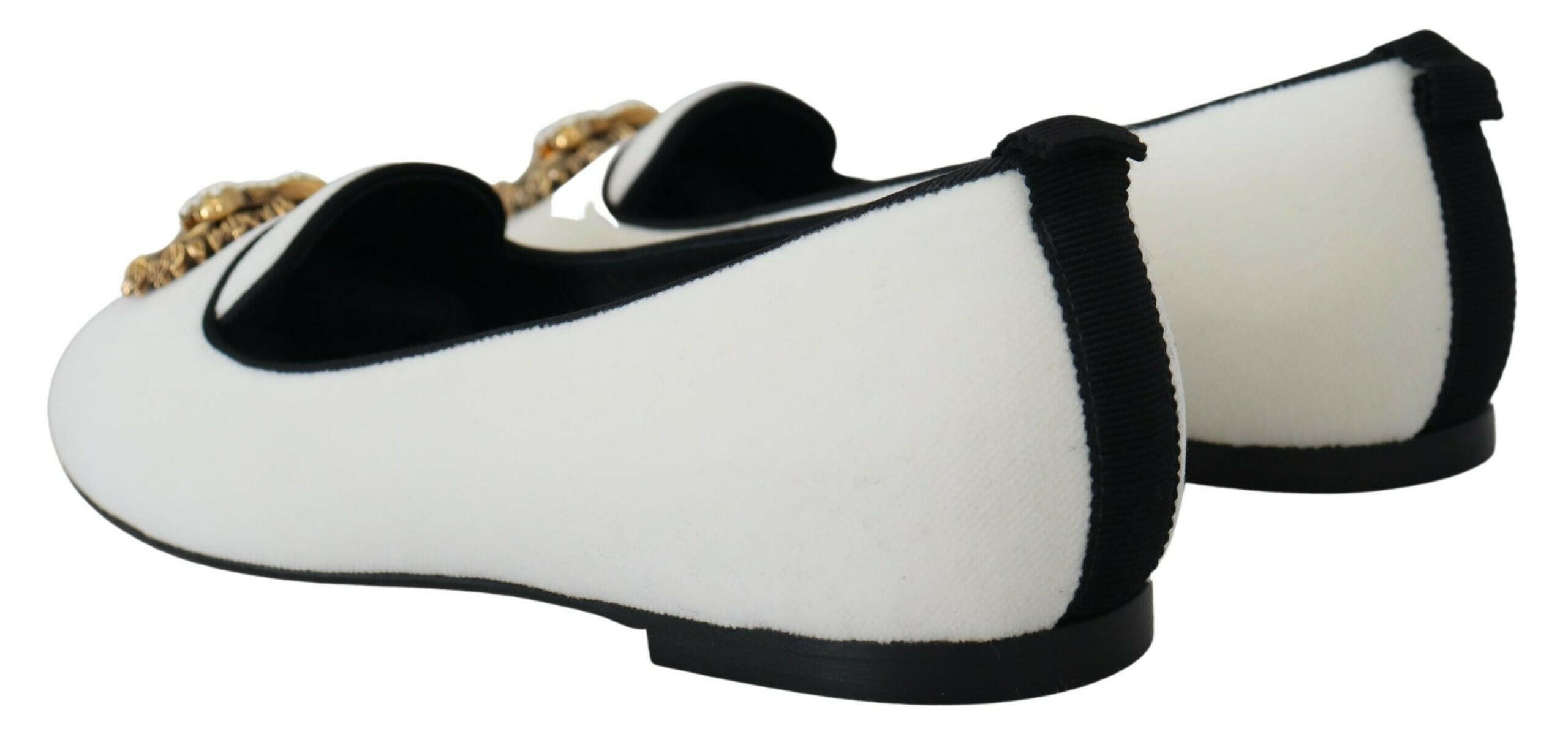Dolce & Gabbana White Velvet Slip Ons Loafers Flats Shoes - GENUINE AUTHENTIC BRAND LLC  