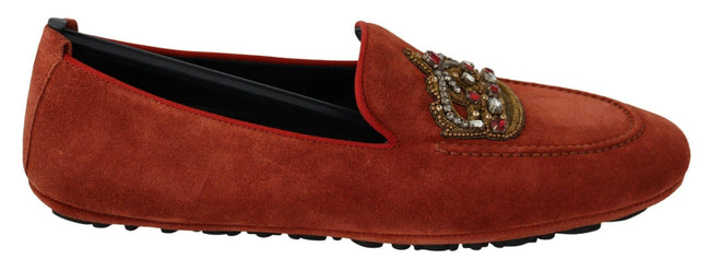 Dolce & Gabbana Orange Leather Crystal Crown  Loafers Shoes - GENUINE AUTHENTIC BRAND LLC  