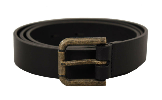Dolce & Gabbana Black Calf Leather Logo Brass Metal Buckle Belt - GENUINE AUTHENTIC BRAND LLC  