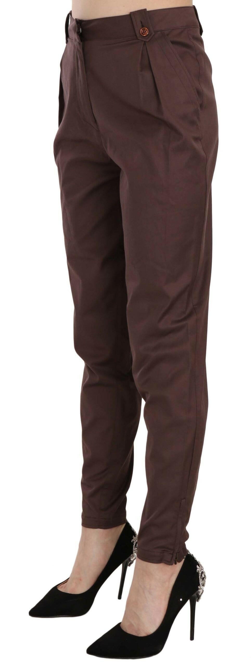 Just Cavalli Brown High Waist Tapered Formal Trousers Pants - GENUINE AUTHENTIC BRAND LLC  