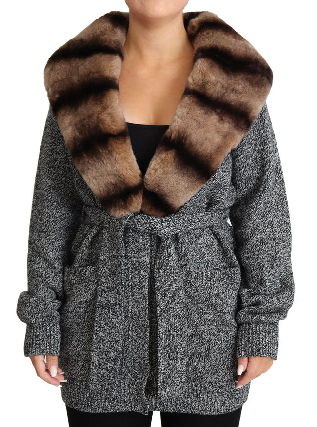 Dolce & Gabbana Gray Cardigan Fur Coat Cashmere Jacket - GENUINE AUTHENTIC BRAND LLC  