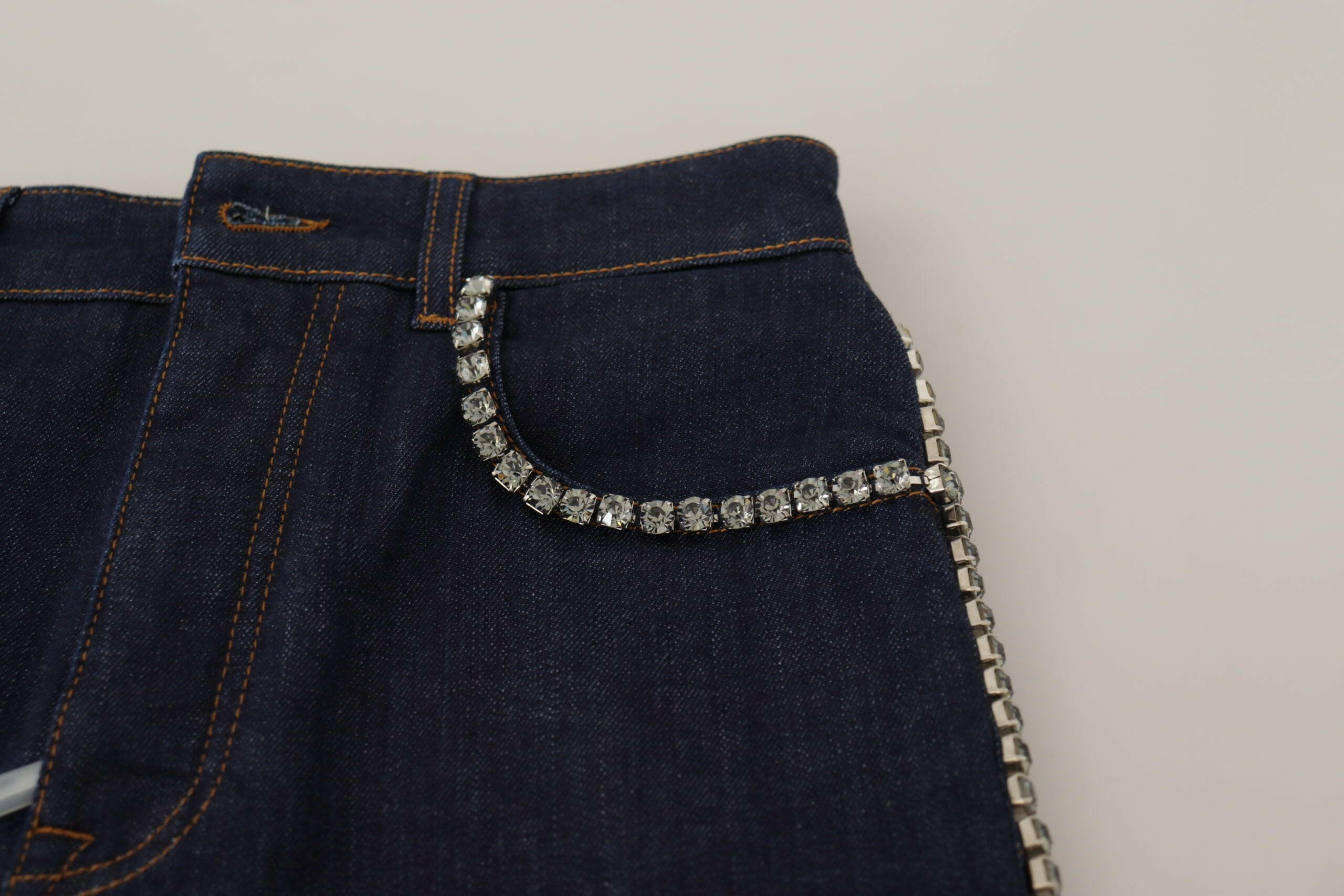 Dolce & Gabbana Blue Denim Stretch Crystal Hot Pants Shorts - GENUINE AUTHENTIC BRAND LLC  