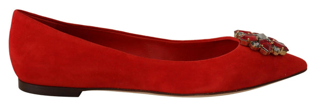 Dolce & Gabbana Red Suede Crystals Loafers Flats Shoes - GENUINE AUTHENTIC BRAND LLC  