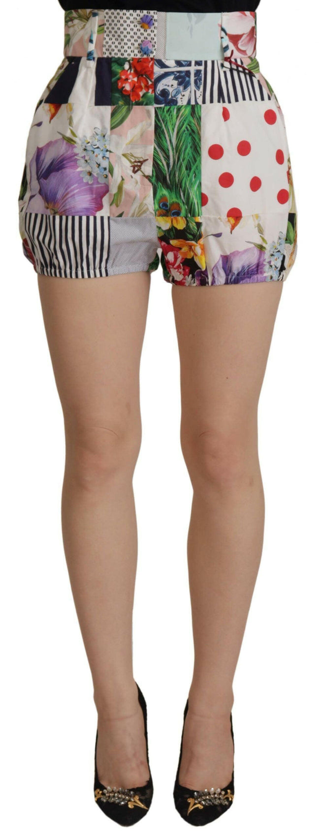 Dolce & Gabbana Multicolor Patchwork High Waist Cotton Shorts - GENUINE AUTHENTIC BRAND LLC  