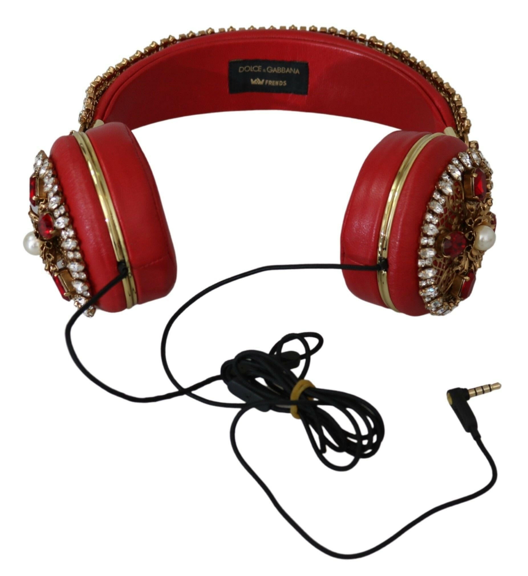 Dolce & Gabbana FRENDS Leather Red Floral Crystal Headset Headphones - GENUINE AUTHENTIC BRAND LLC  