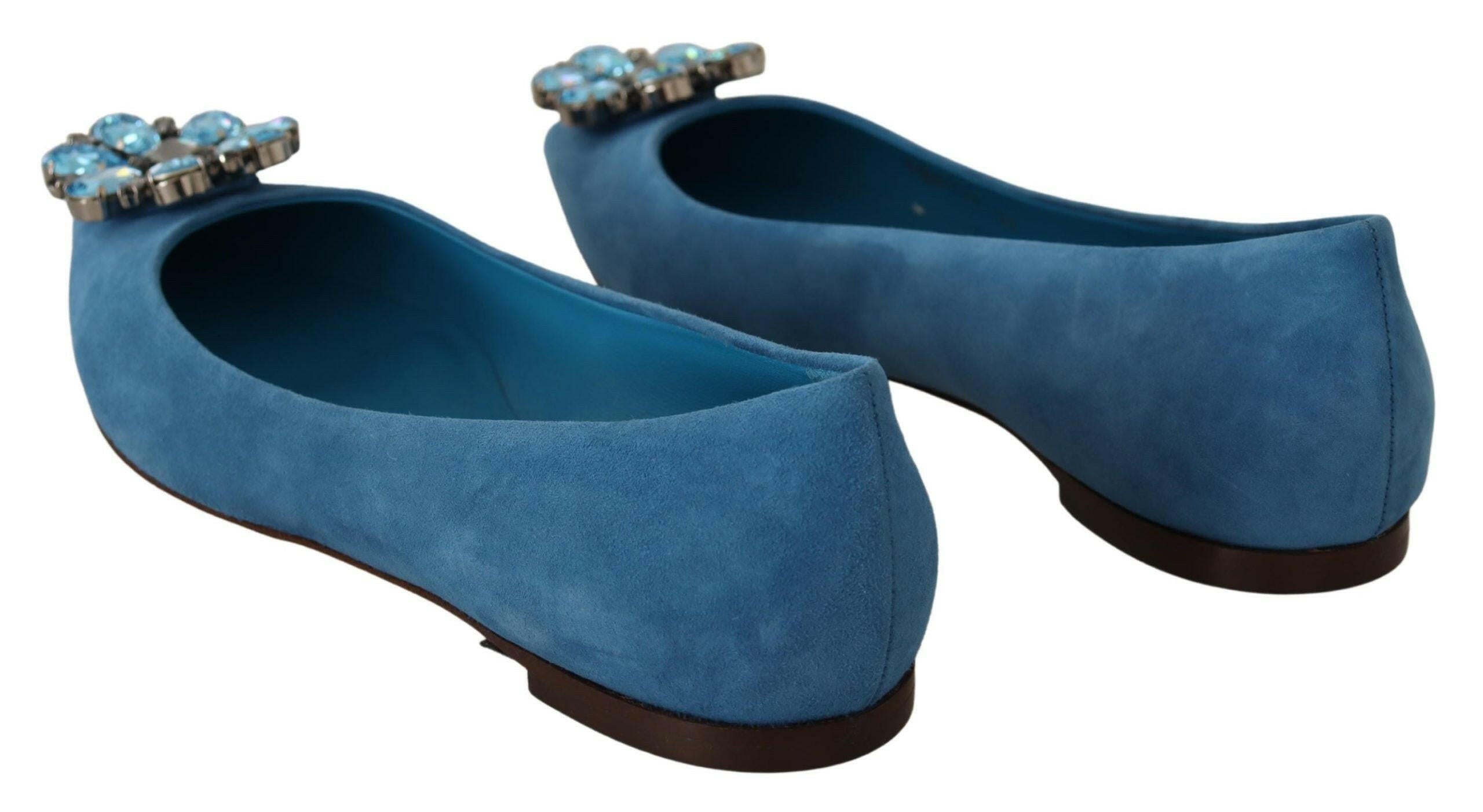 Dolce & Gabbana Blue Suede Crystals Loafers Flats Shoes - GENUINE AUTHENTIC BRAND LLC  