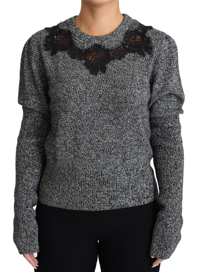 Dolce & Gabbana Gray Lace Trimmed Pullover Cashmere Sweater - GENUINE AUTHENTIC BRAND LLC  