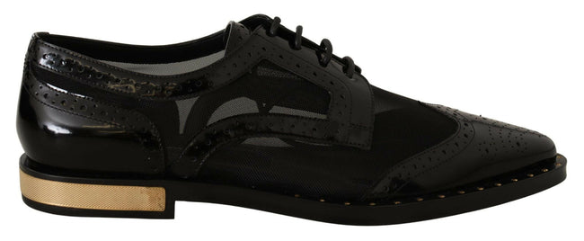 Dolce & Gabbana Black Leather Broques Sheer Wingtip Shoes - GENUINE AUTHENTIC BRAND LLC  
