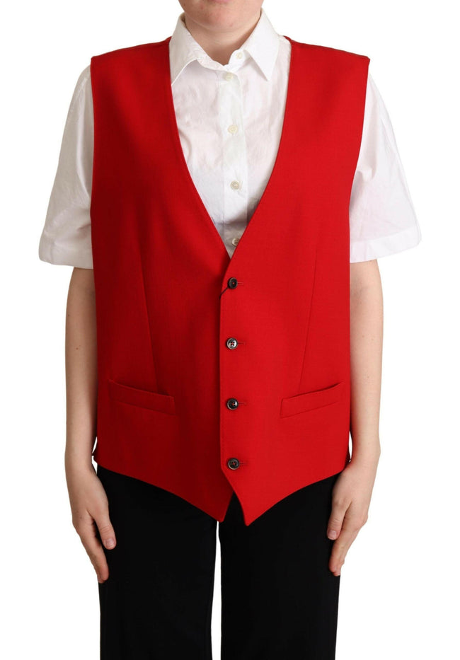 Dolce & Gabbana Red Virgin Wool Sleeveless Waistcoat Vest - GENUINE AUTHENTIC BRAND LLC  