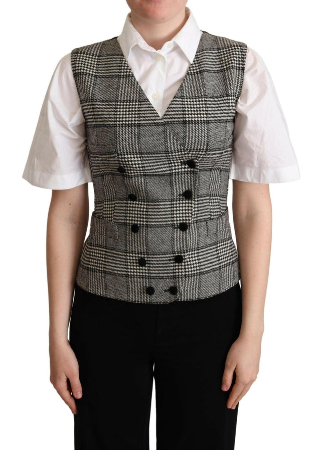 Dolce & Gabbana Gray Checkered Sleeveless Waistcoat Vest - GENUINE AUTHENTIC BRAND LLC  