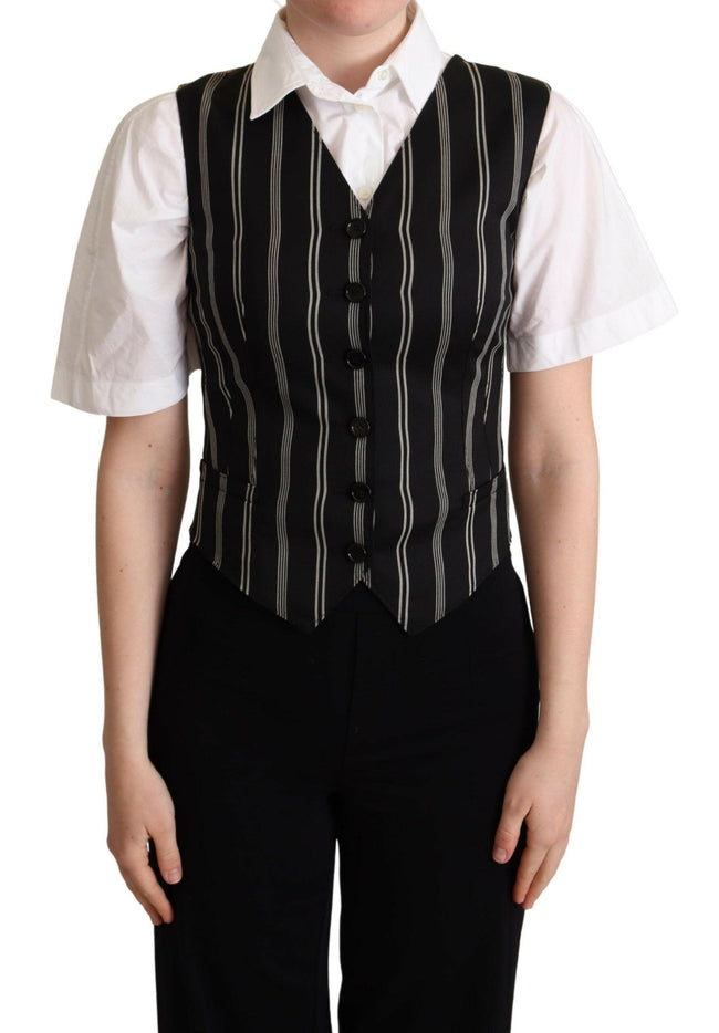 Dolce & Gabbana Black Striped Leopard Print Waistcoat Vest - GENUINE AUTHENTIC BRAND LLC  