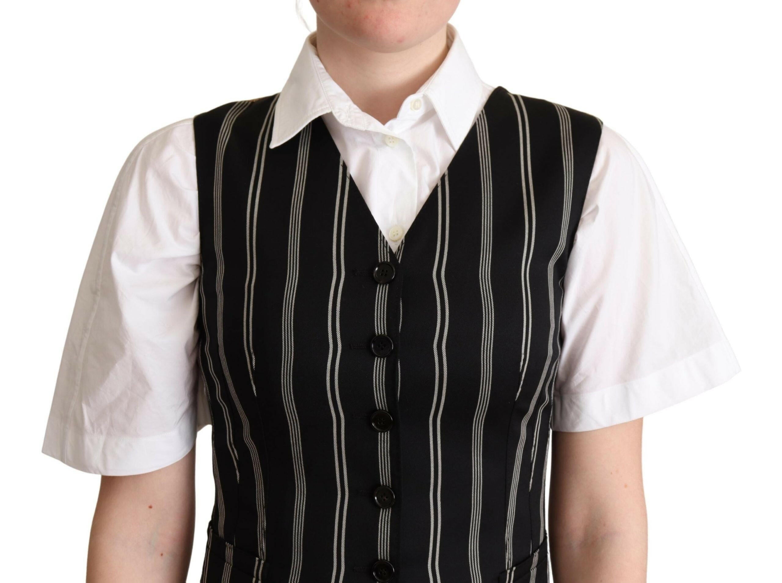 Dolce & Gabbana Black Striped Leopard Print Waistcoat Vest - GENUINE AUTHENTIC BRAND LLC  
