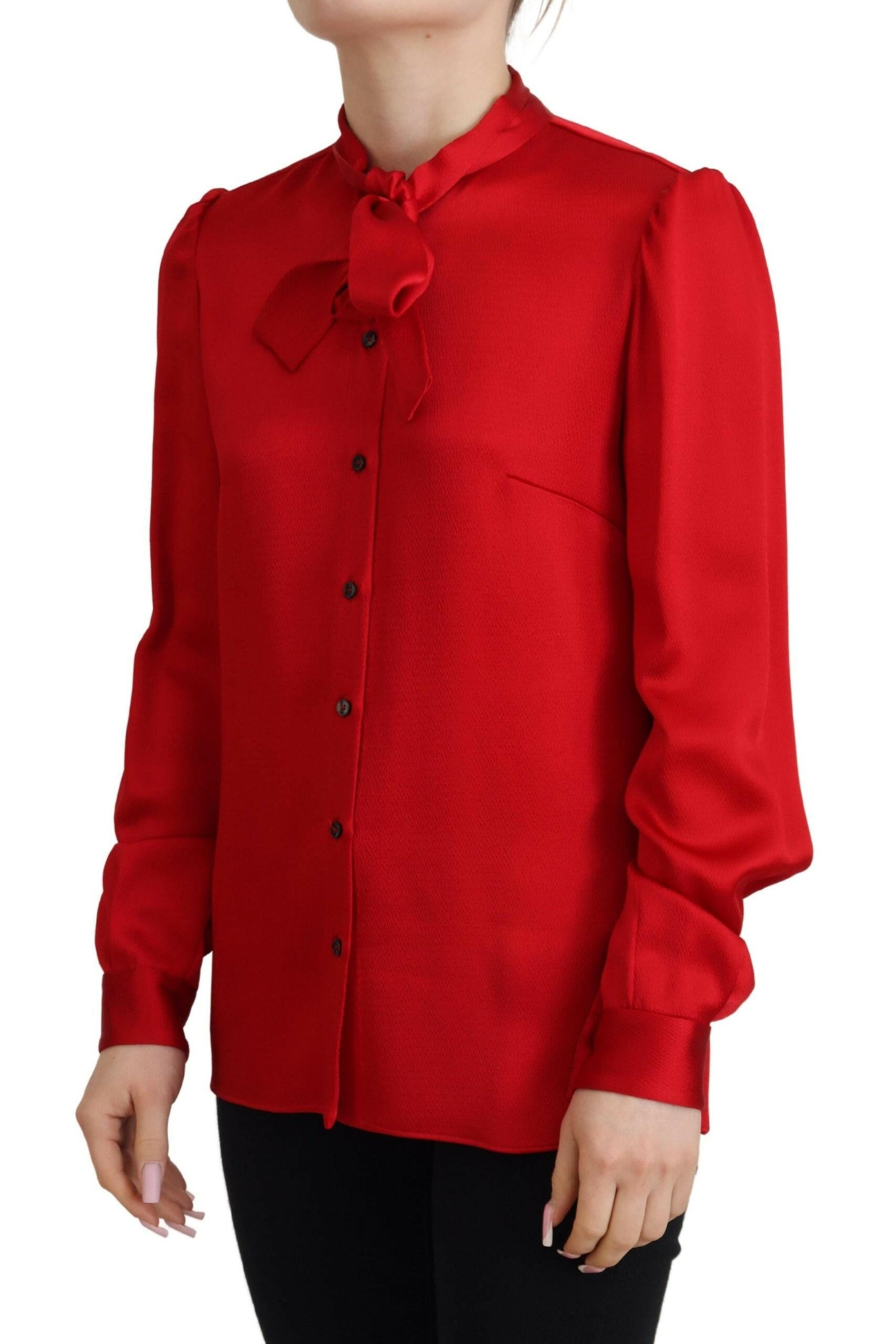 Dolce & Gabbana Red Ascot Collar Long Sleeves Blouse Top - GENUINE AUTHENTIC BRAND LLC  