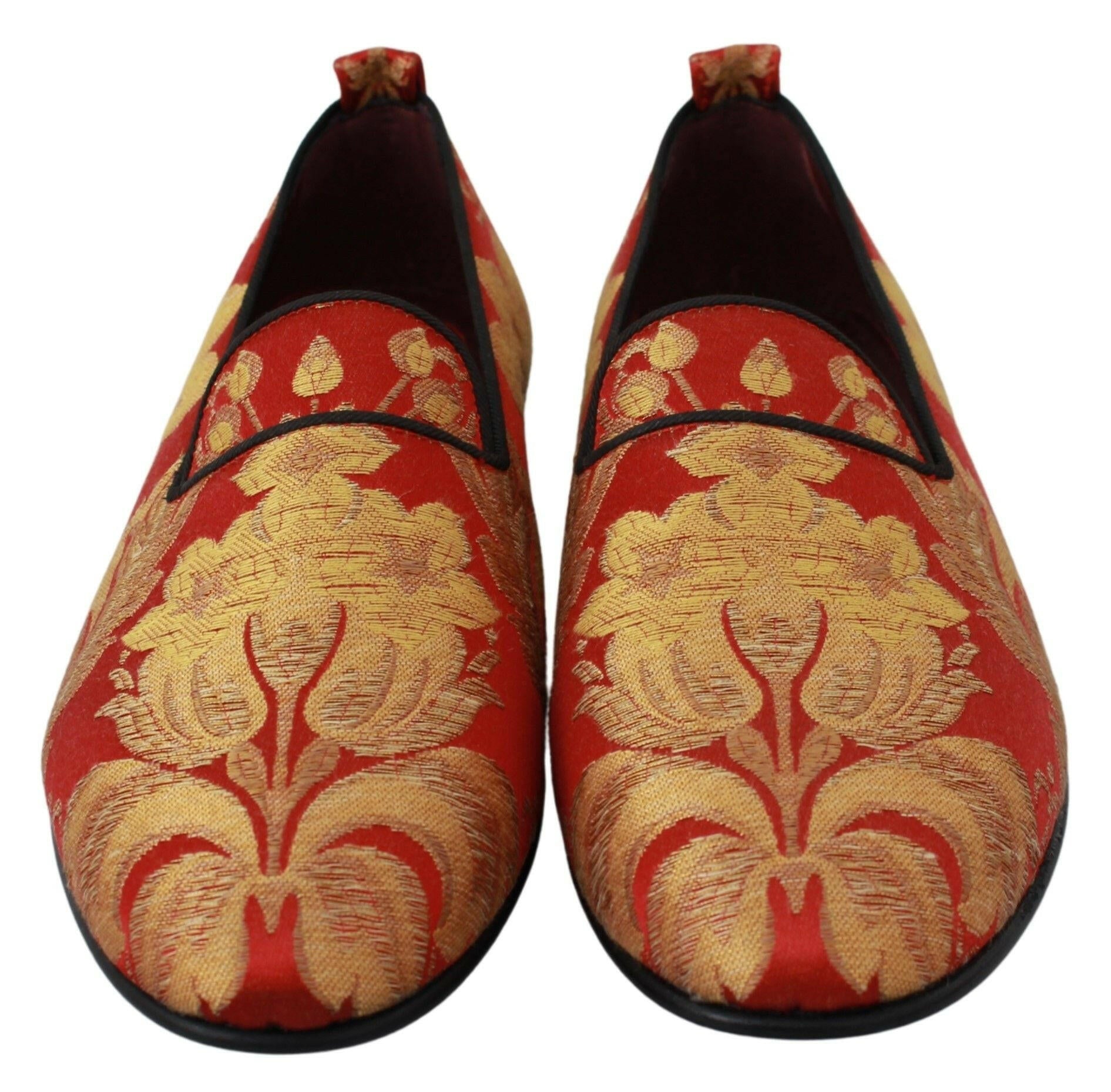 Dolce & Gabbana Red Gold Brocade Slippers Loafers Shoes - GENUINE AUTHENTIC BRAND LLC  