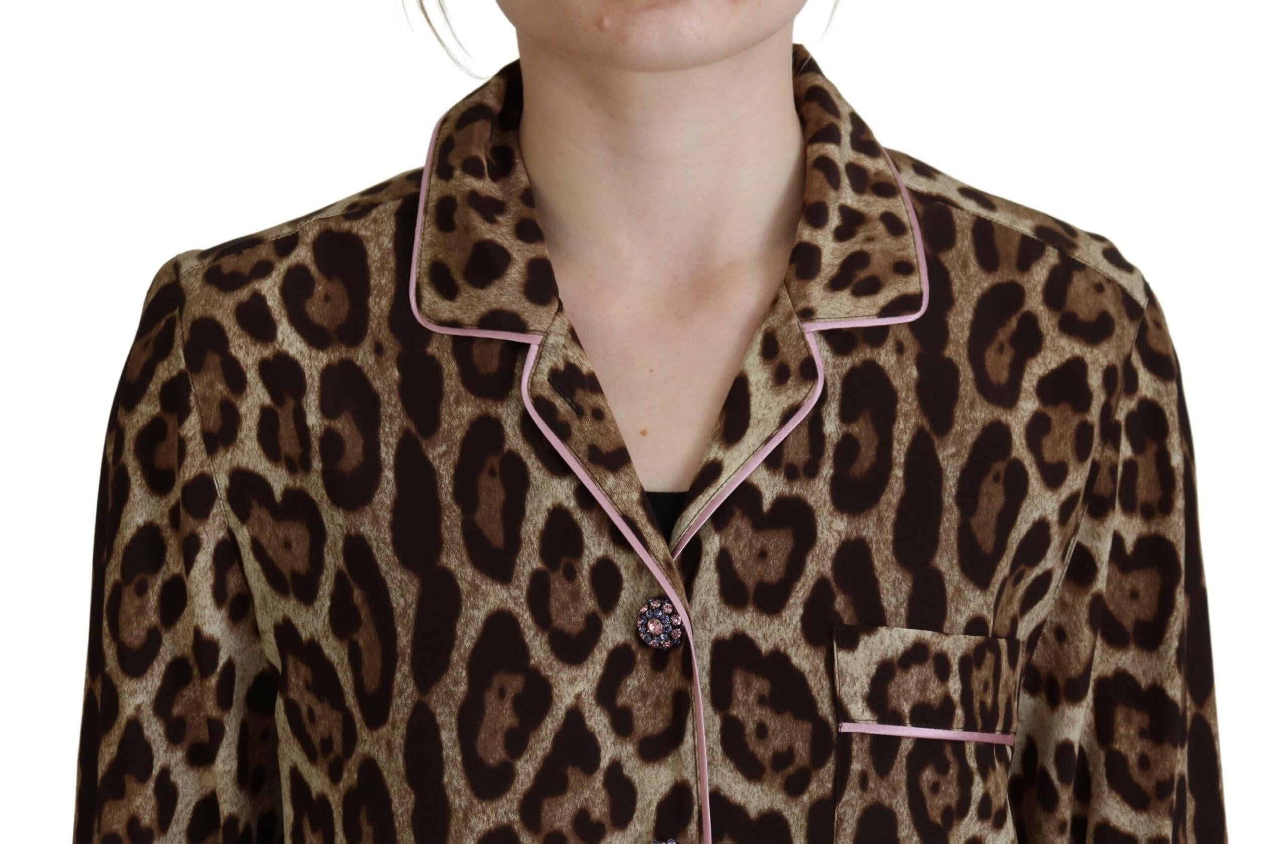 Dolce & Gabbana Brown Leopard Print Long Sleeves Blouse Top - GENUINE AUTHENTIC BRAND LLC  
