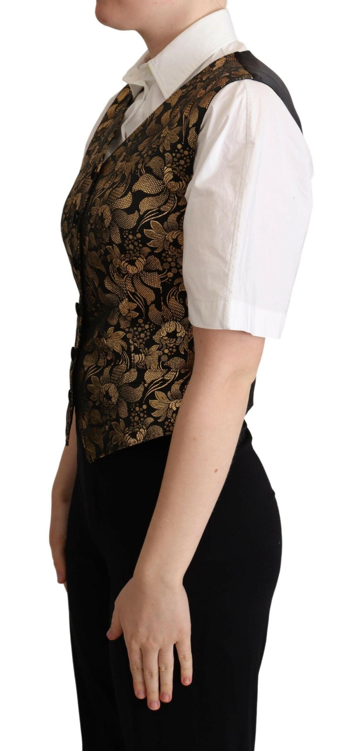 Dolce & Gabbana Black Gold Jacquard Silk Waistcoat Vest - GENUINE AUTHENTIC BRAND LLC  