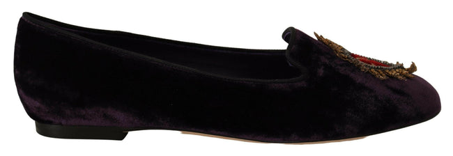 Dolce & Gabbana Purple Velvet DG Heart Loafers Flats Shoes - GENUINE AUTHENTIC BRAND LLC  