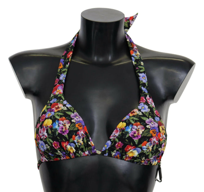 Dolce & Gabbana Black Floral Print Swimsuit Beachwear Bikini Tops - GENUINE AUTHENTIC BRAND LLC  