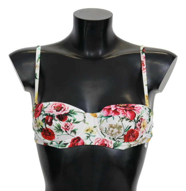 Dolce & Gabbana White Floral Print Swimsuit Beachwear Bikini Tops - GENUINE AUTHENTIC BRAND LLC  